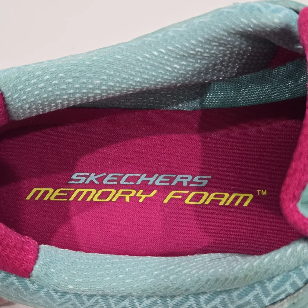 Skechers Womens Flex Fusion Memory Foam Slip on Sneakers AQUA Green Pink Size 10 - Picture 7 of 10